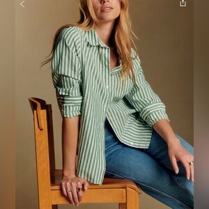 Sezane Tomboy shirt Green and Ecru size 6 or 38